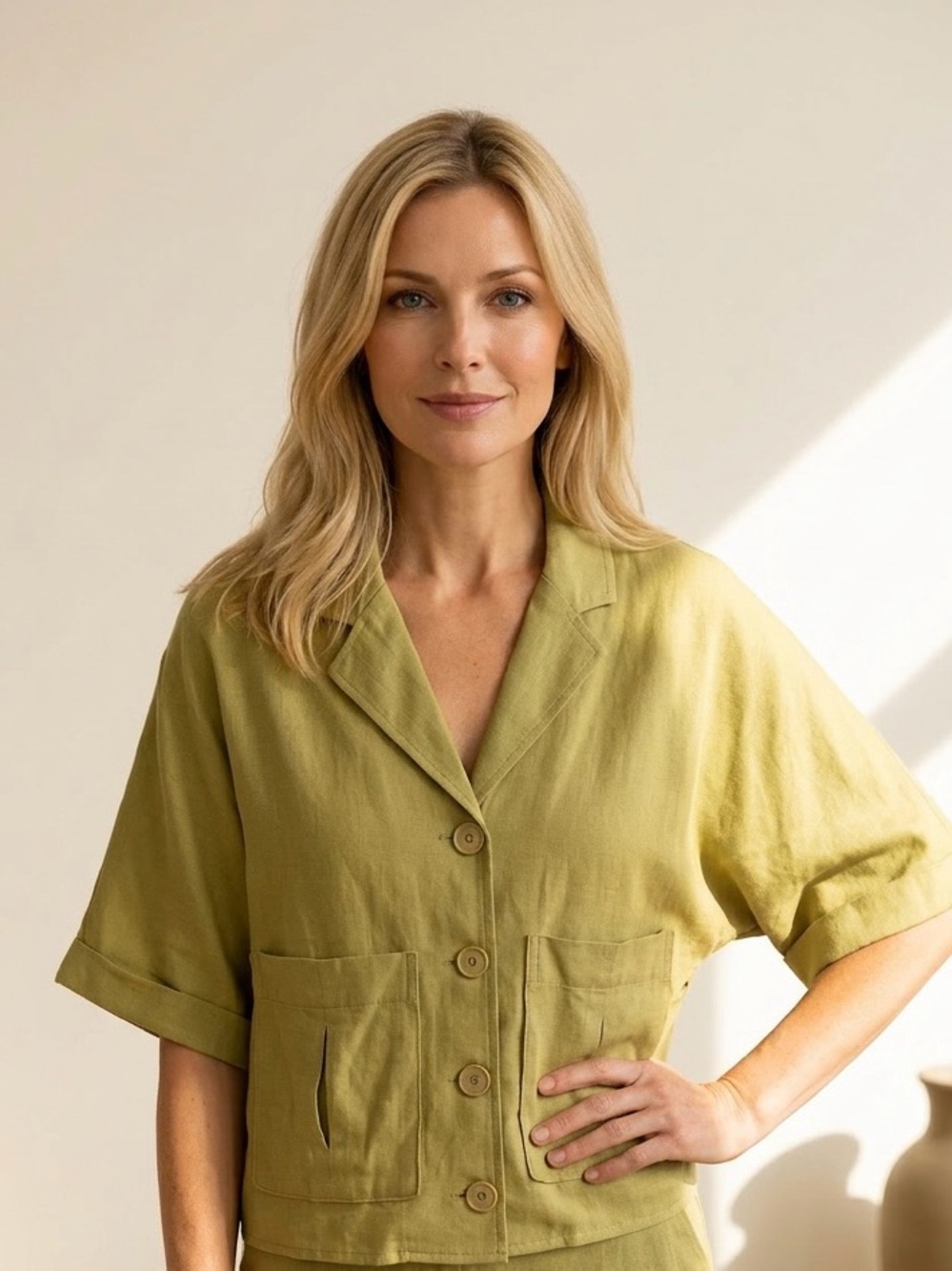 Lulu's Olive Green Short-Sleeve Button-Up Blouse